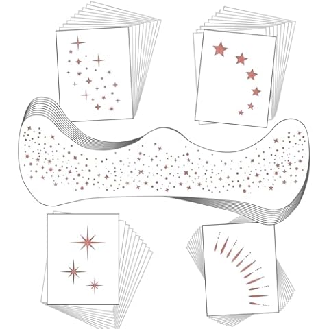 50 Assorted Glitter Freckles Face Tattoo, Glow Up Makeup Patches Cosmetic Glitter for Face, Sparkle Makeup Patches, Waterproof Face Glitter Speckles Patches for Christmas (Rose Gold) Cover