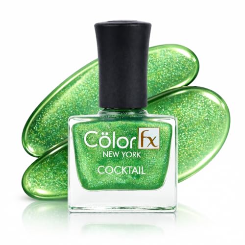 Color Fx New York Cocktail Duochrome Nail Polish Color, Glossy Gel Like Finish, 21 Toxin Free, Long Lasting, Green Nail Polishes Women 9 ml