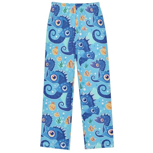 Boy's Pants Seahorse Painting Jogger Pants Elastic Waist Long Bottoms Trousers with Pockets 6-14 Years