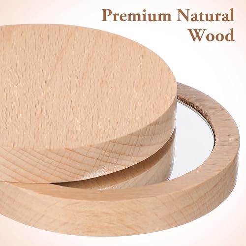 Warmhm 2er Pack Kleiner Taschenspiegel Aus Holz - Runder - Kompakter Handspiegel Tragbare Kosmetikspiegel Für Damenhandtasche 6 5 cm Und 7 5 cm Ideales Perfekt Für Kinder Und