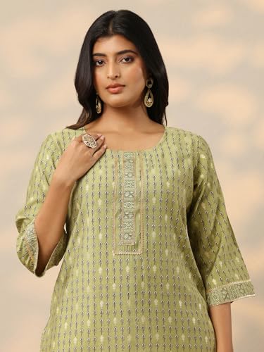 Image of Libas Womens Printed Silk Blend Straight Kurta With Trousers