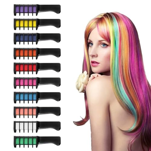 EYVRPAU 10 piezas peines con tizas para el pelo Premium, temporal, lavable, instantánea, 10 colores diferentes, regalos de cumpleaños niñas, colegio, comuniones, no tóxico