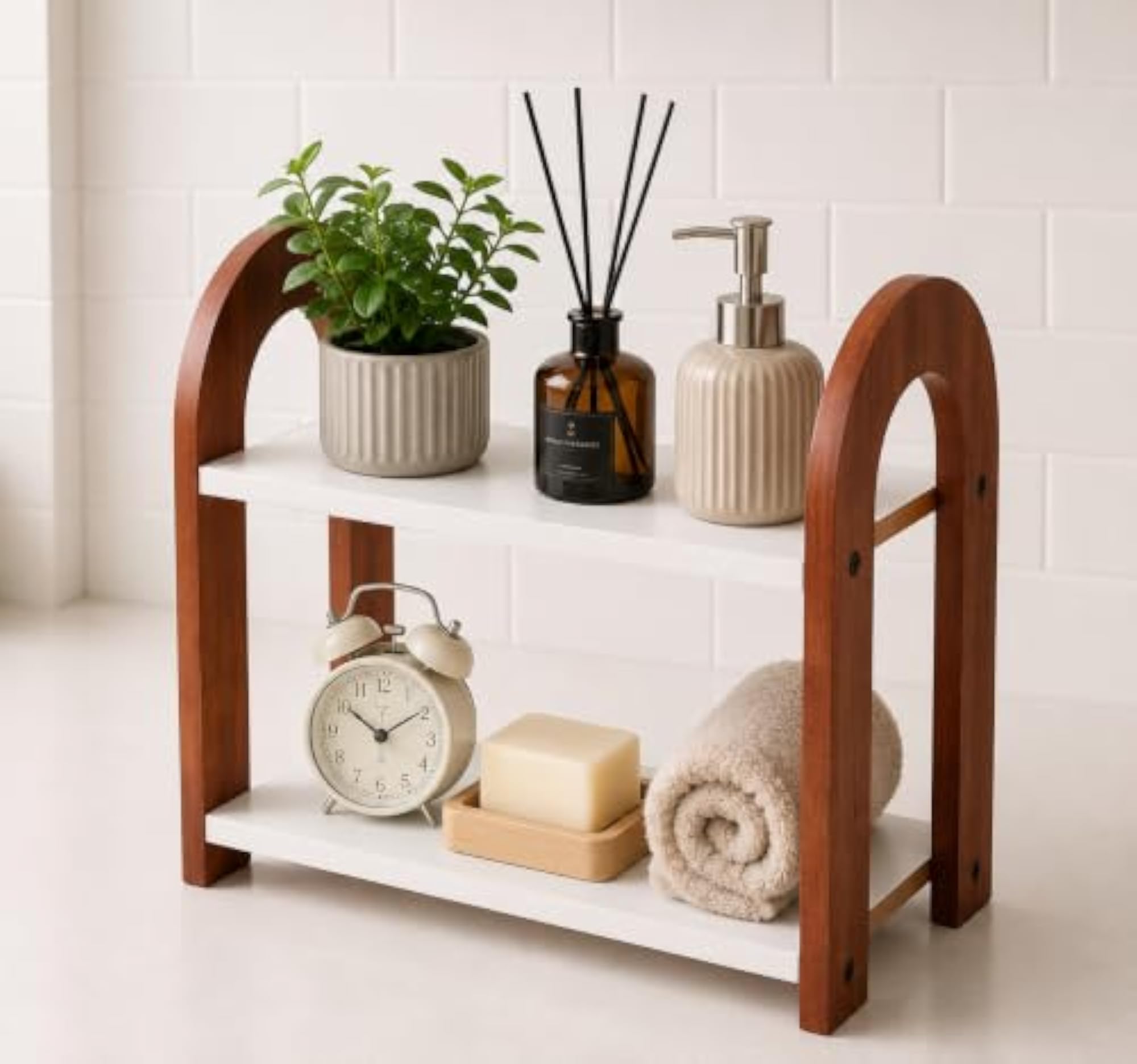 Wooden Vanity Storage Rack for Toiletries & Cosmetics