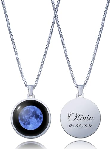 Custom Moon Phase Necklace for Women – Personalized Night Sky Jewelry with Name, Initial & Date Engraved – Unique Lunar Gift for Mom, Daughter, or Her