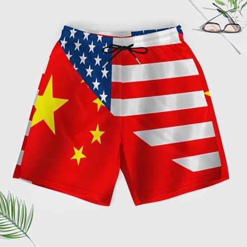 Pantalones cortos de playa para hombre con banderas EE.UU. y China 4