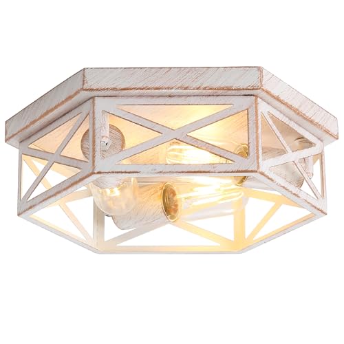piano7797 13 inch White and Gold Flush Mount Ceiling Light Fixture,3-Light Hallway Light Fixtures...