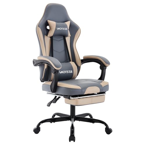 WOTSTA Chaise Gaming Racing, Siege Gaming Repose-Pieds Rétractable, Fauteuil Gamer avec Massage Lombaire, Fauteuil Bureau Ergonomique Confortable, Dossier...