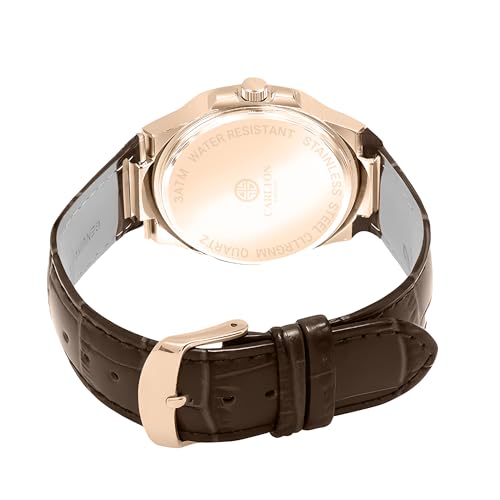 Image of Carlton London Jordan Men Analog Watch, Round Dial, Leather Strap, Quartz Movement, 43 mm Case, Date Display, Classic Casual Style, 30M Water Resistant