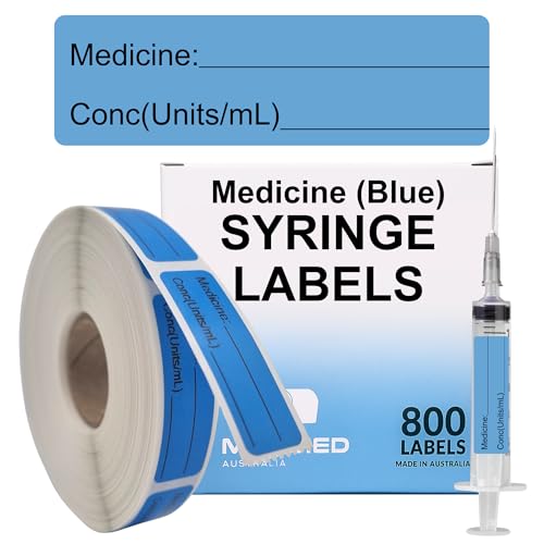 Image of Blue Medicine Syringe Labels (Units /mL) - 800 Medication Labels Stickers, 12mm x 40mm, for Hospitals, Pharmacy & Vet