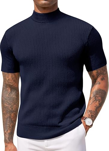 Image of DENIMHOLIC Mens Cotton High Neck T Shirt for Men Half Sleeve Turtleneck Tshirt Cotton Highneck Turtle Neck for Men Mock Neck for Man