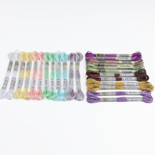 Image of 24 Skeins Set (12 Colors*2 Skeins) Metallic Embroidery Floss Glittery Metal Effect Shinny Cross Stitch Thread for Hand Embroidery, Sewing and DIY Handmade Artwork (12 Colors*2 Skeins-Set 2)