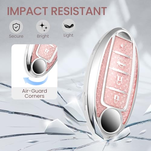 Image of for Nissan Key Fob Cover with Fashionable Zirconia Wristlet Keychain, Enchanting Diamond Patterns Soft Case for Murano Pathfinder Rogue Titan Versa (4 Button) (Pink, B)