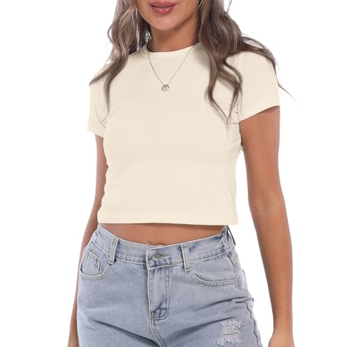 Image of KEEVICI Girls' Cute Strawberry Cow Print T Shirts Short Sleeve Crop Cotton Tops