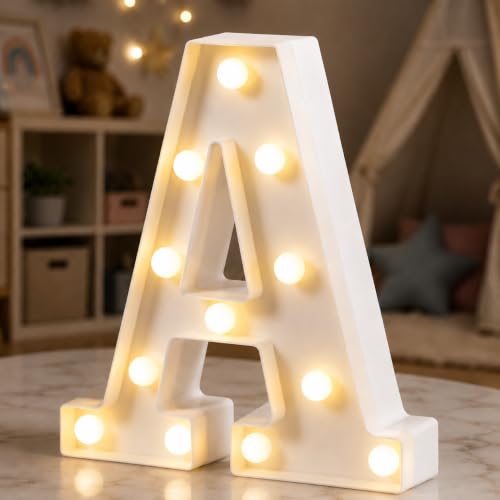 HXWEIYE Light Up Letters A LED Marquee Letters Lights Sign 26 Alphabet and 10 Number Big Light Letter for Party Birthday Bar Battery Powered Christmas Decor Letter Lights (Warm White)