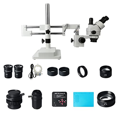Microscope 3.5X-90X Double Boom Zoom Simul Focal Trinocular Stereo Microscope with 38MP USB Industrial Camera for Phone PCB Repair(White)