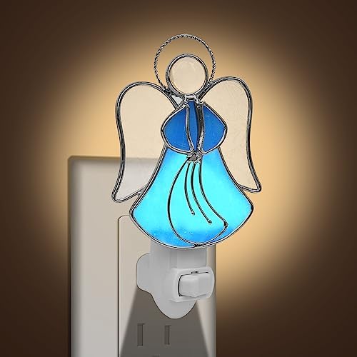 KUNDGLA Angel Stained Glass Night Light Decorative Wall Plug in Nightlight for Hallway Bedroom Bathroom Kitchen Home Décor, Gift for Birthday Christmas Valentine Holidays - Blue Angel