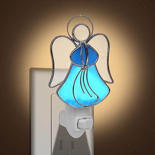 Kundgla Angel Stained Glass Night Light Decorative Wall Plug In Nightlight For Hallway Bedroom Bathroom Kitchen Home Décor, Gift For Birthday Christmas Valentine Holidays - Blue Angel #TOP3