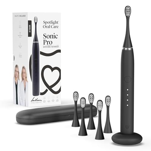 Spotlight Oral Care Sonic Pro Electric Toothbrush - Made by Dentists - 70-Day Battery & USB-C Charging, Pressure Sensor, 4 Cleaning Modes, Includes 6 Heads (18-Month Supply) & Travel Case