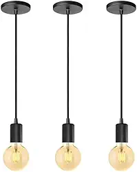 Kit 3 Pendentes Luminária Alumínio Retrô Preto Cabo 1m Suporte Sem Lâmpada