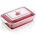 LOVECASA Platos de lasaña de 4000 ml, plato rectangular poco profundo con tapas, cazuela cubierta, gris neblina reactiva, bandeja para hornear, apta para microondas, color rosa