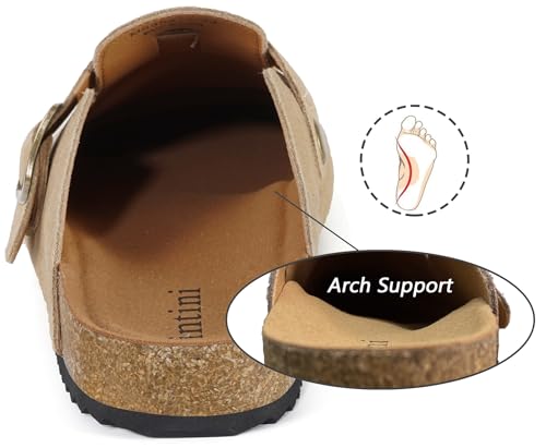 Image of Genuine Suede Clogs Womens Mens Cork Footbed Sandals Potato Shoes | Unisex Suede Leather Mules ,Arch Support,Adjustable Metal Buckle,Cork and Rubber,Wonderful Quality