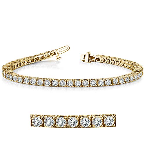 2.50 3 4 5 6 6.50 8 9 11 12 Carat Real I2-I3 White Diamond 4 Prong Solitaire 7 Inch Women Tennis Bracelet 14K White Yellow Gold #TOP1