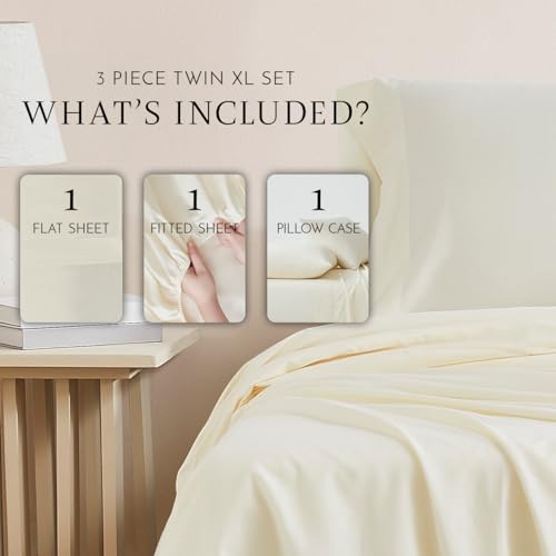Image of Linen Closet Organic100% Cotton Twin XL Bed Sheet 3Pcs Set- Fresh Ivory Crisp Percale, Deep Pocket up to 16 inch - Lightweight,Breathable&Naturally Cooling-Ideal for College Dorm,Soft & Comfy(Pack of 4)