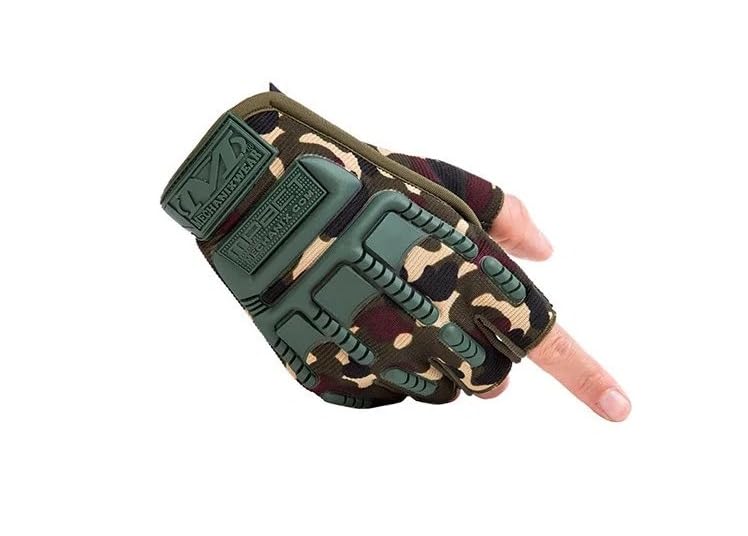 Image of Tactical Fingerless Gloves for Men - Hard Knuckle Camo Half Finger Motorcycle Riding Gloves for Airsoft, Shooting, Paintball, Hunting, Combat & Work Gear - Breathable Anti-Slip Grip