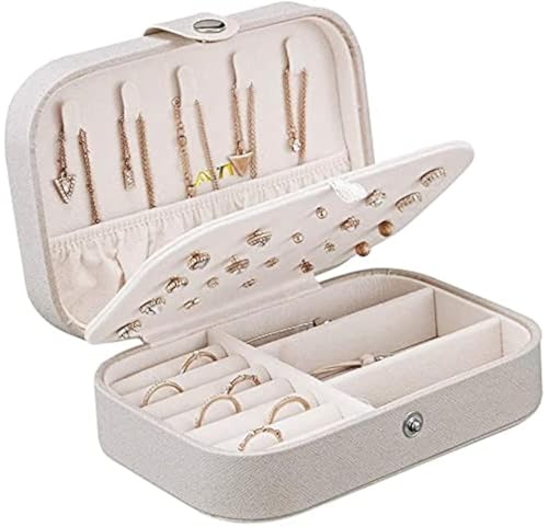 LATIT Jewellery Box Organiser Three Layers PU Leather Jewelry Storage Case for Rings Earrings Necklace Bracelets Faux Leather Jewelry Gift Box Girls Women (White)