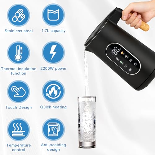 Théière électrique design inox 1.7L avec écran de température