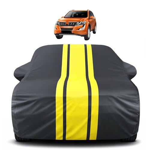 Image of Auto Hub Car Cover Compatible with Mahindra XUV 500 with Mirror Pocket, Soft Cotton Lining, XUV 500 Car Cover Waterproof - Yellow-Black
