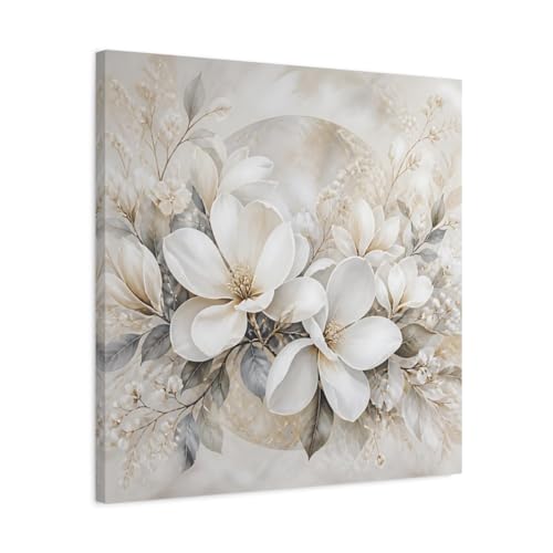 Tableau Magnolia Blanc au-dessus du Canapé pour un Salon Cosy et Lumineux