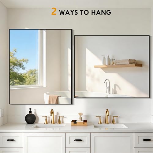 Image of DESBING Black Bathroom Mirror 2 Pack, 30x36 Inch Rectangle Wall Mirrors with Frame, Shatter-Resistant, Modern for Bathroom, Living Room, Entryway - Horizontal or Vertical