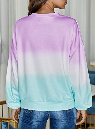 Eytino Women Color Block Lightweight Sweatshirt Long Sleeve Tie Dye Pullover Hoodie,Large Purple
