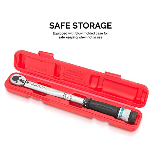 Neiko Pro 03707B 3/8" Torque Wrench, 3/8” Drive Sae, 15-80 Ft-Lb, 14” Length, Adjustable Click Torque Wrench, Chrome Vanadium Cr-V Steel #TOP6