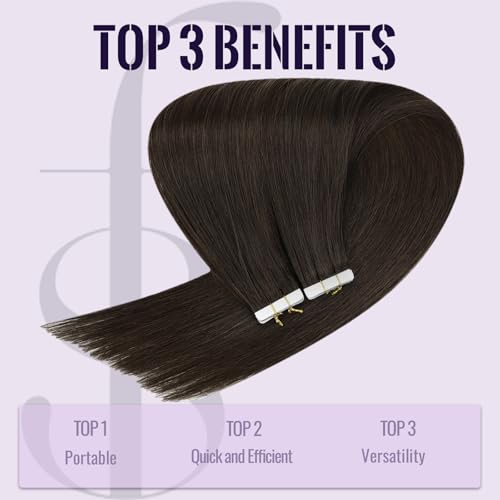 Fshine Brown Tape in Human Hair Extensions 22 Inch Dark Brown Silky Straight Tape Extensions Invisible 20pcs 50g Color 2 - Image 4