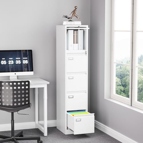 4 Drawer+1storage Compartment Vertical File Cabinet Metal Filing Storage Cabinet with Lock Office Home File Cabinet for A4 Legal/Letter Size,Assembly Required (White, 4+1 Drawers) - Image 3