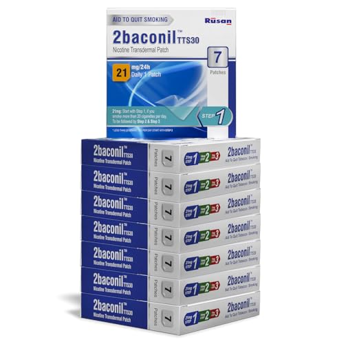 Image of Rusan 2baconil Nicotine Transdermal Patch 21mg Step 1 | 56 Patches (8x7 Pack) | 2 Month Quit Smoking Kit | Nicotine Replacement Therapy | Quit Smoking & Chewing Tobacco /Ghutka