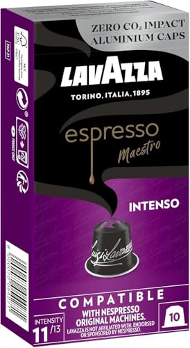 Lavazza, Espresso Maestro Lungo, 100 cápsulas de aluminio compatibles con máquinas originales Nespresso, notas de frutas y flores, 100% arábica, intensidad 5/13, tostado ligero y lento en tambor, cero