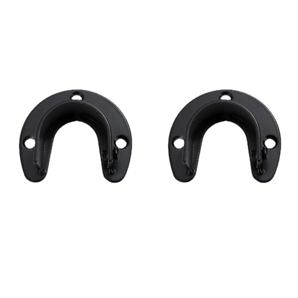 2Pcs Stainless Steel Closet Pole Sockets U-shaped Closet Rod End Support Flange Rod Holder for Wardrobe Bracket Shower Curtain Rod Flange Socket Set Black 32mm