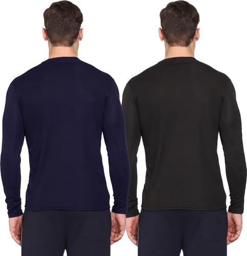 Image of TQH Full Sleeve T Shirt for Men | Pack of 2 T-Shirt for Man Full Sleeve | Gym Workout | Men's Tshirts | Slim Fit Polyester Round Neck Solid Sports T-Shirts for Running Training Casual Wear