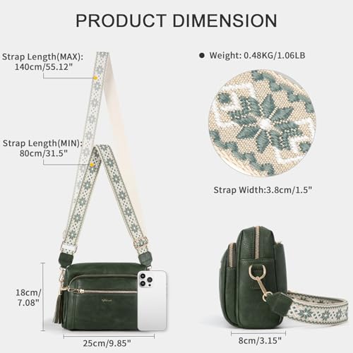 Image of Small Leather Crossbody Bags for Women Anti theft Purses and Handbag Shoulder Hangbag with Wide Strap Tassel