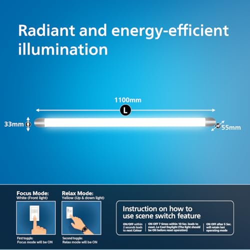 Image of Philips Dual Glow LED Batten Light 30W WW + CDL | 2-in-1 Switchable Warm White & Cool Day Light | Energy Efficient LED Tube Light | Slim Design for Home, Office & Commercial Use | Pack of 1