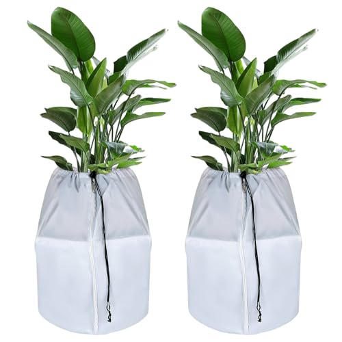 YHNDECO 2 protectores térmicos para macetas, bolsas protectoras para plantas en exteriores, con cordón, protección de invierno para plantas en macetas contra heladas y humedad (45 x 50 cm, gris)
