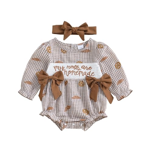 Baby Girl Thanksgiving Outfit Plaid My Rolls Are Homemade Long Sleeve Smocked Bubble Romper Newborn Fall Clothes