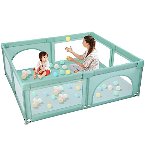 Parc Bébé, Parc Enfant, 200 x 180 x 68 cm, Parc Bebe XXL, Mesh Respirant, Barrière de Securité Enfants avec Ventouse Antidérapante, Porte Zippée, Centre d'Activité pour Enfants, Vert Cover