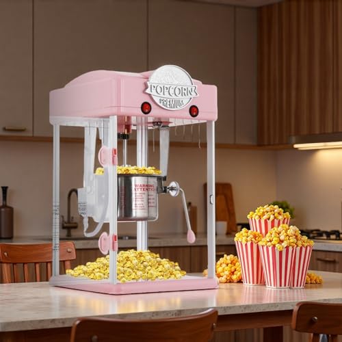 Image of Popcorn Machine, Popcorn Makers with 6 Oz Stainless-Steel Kettle, Commercial Tabletop Pop Corn Popper with Measuring Tool and Scoop, for Home, Birthday Parties, Theater, School Events, Pink
