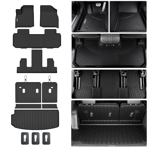 Floor Mat for 2018-2022 2023 Chevrolet Chevy Traverse 7 Seats(2 Row Bucket Seat) Cargo Mat Custom TPE All Weather Protection Full Coverage Trunk Liner & Floor Liner for Traverse car mat Accessories