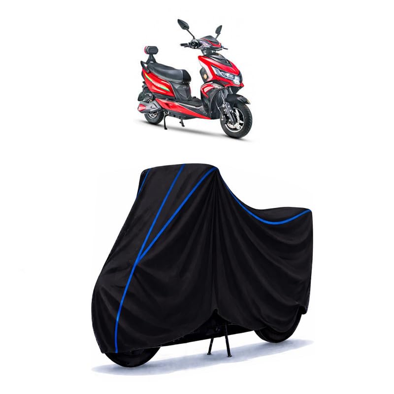 Image of Scooty Cover Water Resistant for Praise | Universal Scooter & Bike Cover | Heavy Duty UV Protection | Dust, Rain & Scratch Protection | Elastic Fit All Weather Indoor Outdoor | Black with Blue Piping