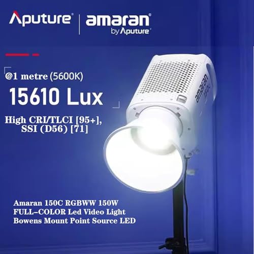 Aputure Amaran 150c COB Video Light,RGBWW 150W,2,500K to 7,500K CCT with G/M Adjustment,15,610 lux @ 1m with Hyper Reflector,APP Control (White) - Image 6